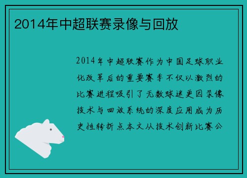 2014年中超联赛录像与回放